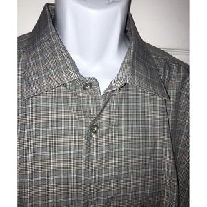 Michael Kors Shirt 18 34/35 Gray Glen Plaid Luxe Cotton Button Front EUC